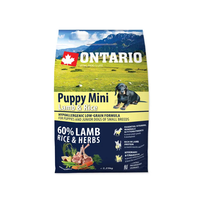 ONTARIO Puppy Mini jagnjetina in riž 2,25 kg