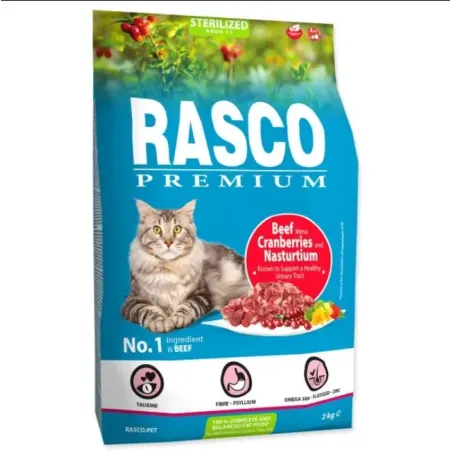 Rasco Premium hrana za mačke Sterilizirane goveje mesne kroglice z brusnicami in kapucinko 2 kg