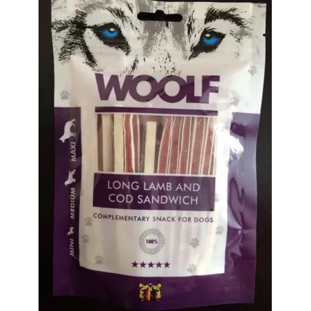 Mehki sendvič za pse Woolf Dog Lamb & Codfish LONG 100 g