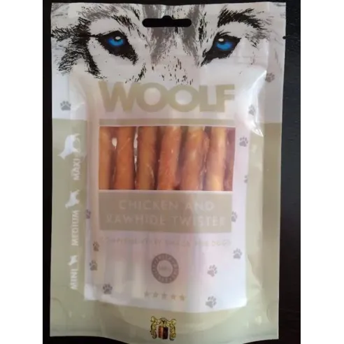 Priboljšek Woolf Dog Chicken & Rawhide Twister 100 g
