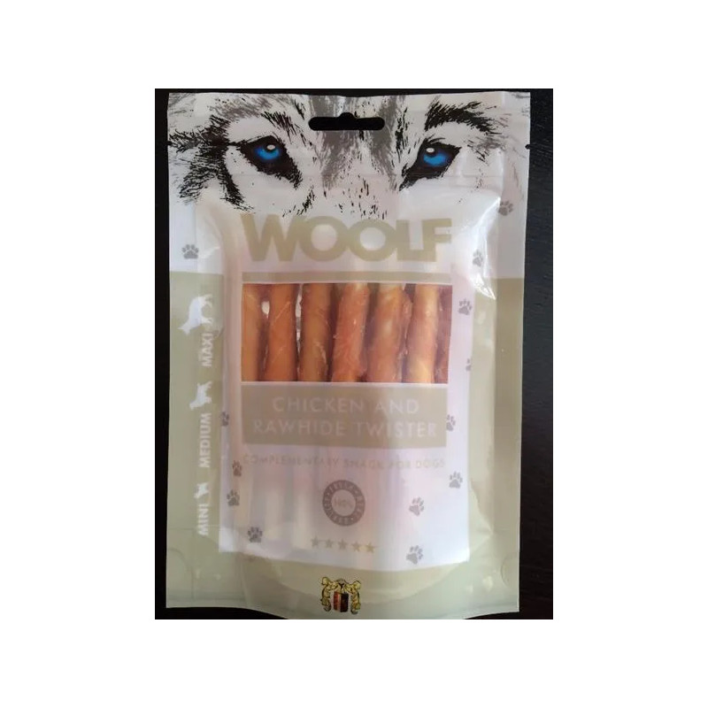 Priboljšek Woolf Dog Chicken & Rawhide Twister 100 g