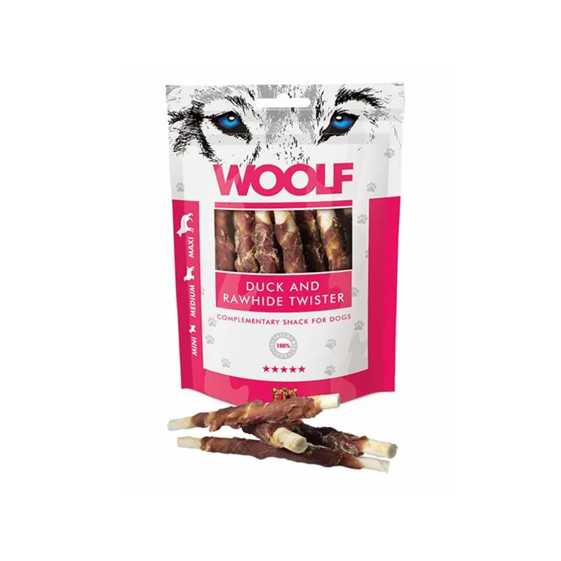 Poslastica Woolf Dog Duck and Rawhide Twister 100 g