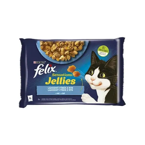 Nestlé FELIX Sensations za mačke Multipack losos in kozice & polak in paradižnik želé vrečka 4x85 g
