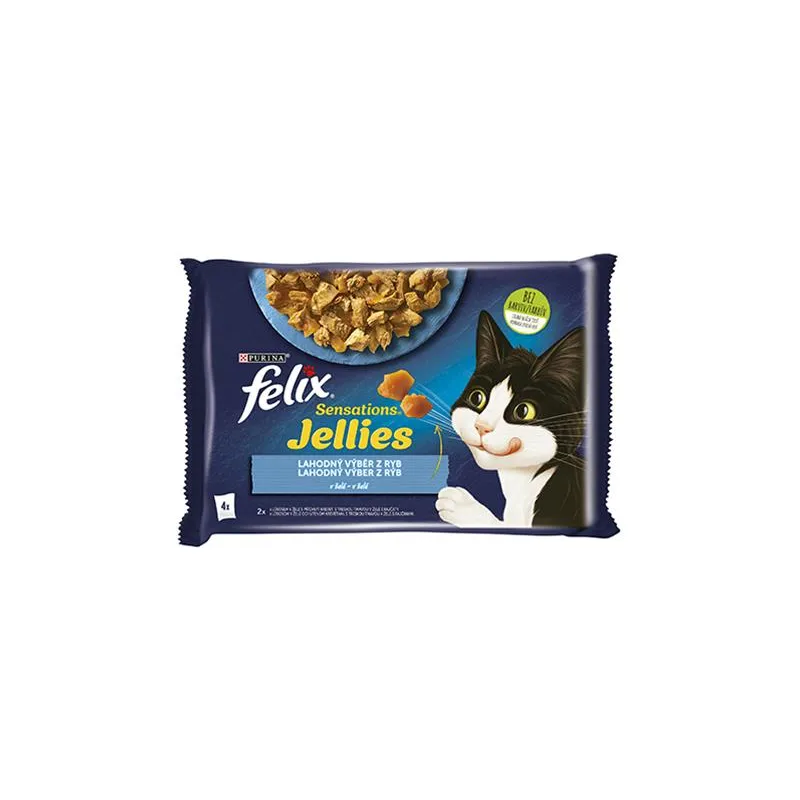 Nestlé FELIX Sensations za mačke Multipack losos in kozice & polak in paradižnik želé vrečka 4x85 g