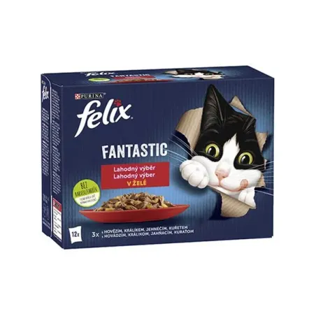 Nestlé FELIX Fantastic cat Multipack mesni izbor v želeju, 12 × 85 g (vrečke)