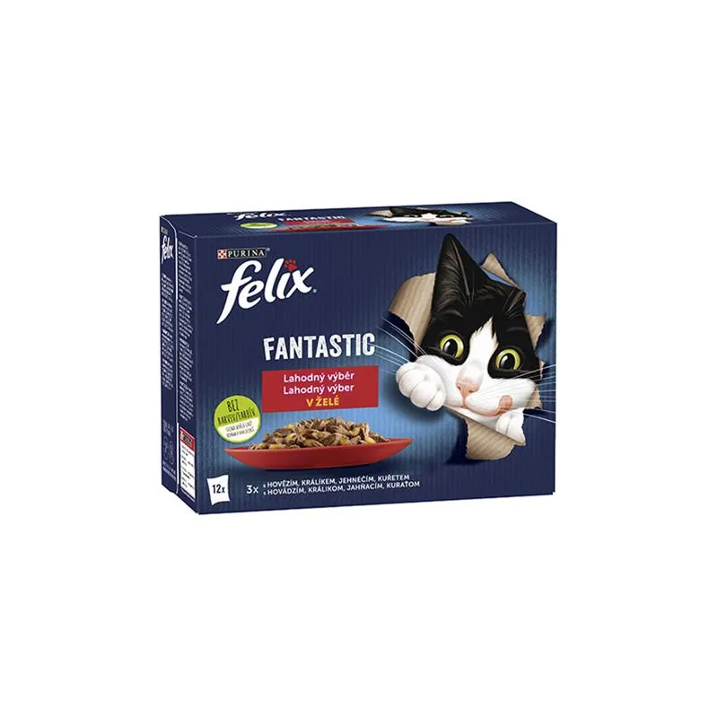 Nestlé FELIX Fantastic cat Multipack mesni izbor v želeju, 12 × 85 g (vrečke)