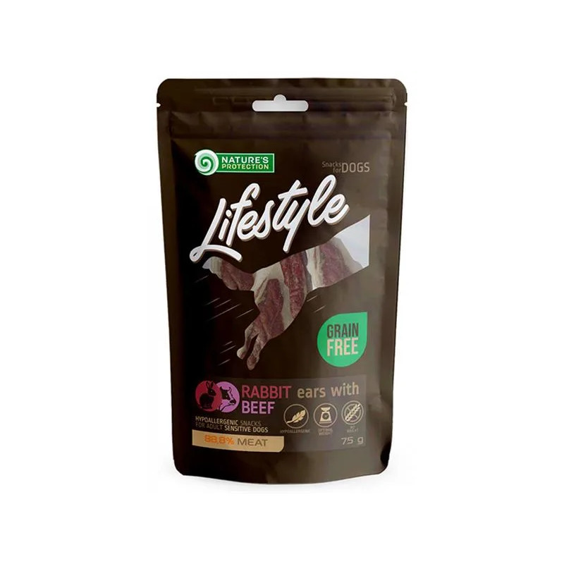 Pamlsok Natures P Lifestyle dog dried rabbit ears with beef 12x75 g