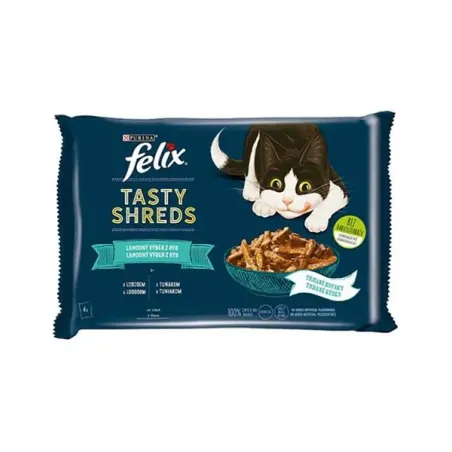 Nestlé FELIX Tasty shreds mačka Multipack losos in tuna v soku vrečka 4x80 g