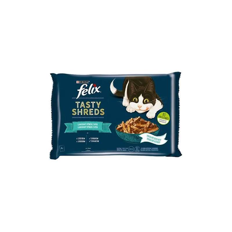 Nestlé FELIX Tasty shreds mačka Multipack losos in tuna v soku vrečka 4x80 g
