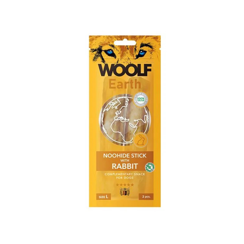 Pasje poslastice Woolf Dog Earth NOOHIDE L palčke z zajcem 85 g