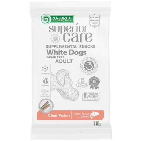 Priboljšek Natures P Superior Care white dog Clear Vision brez žit z lososom 110 g