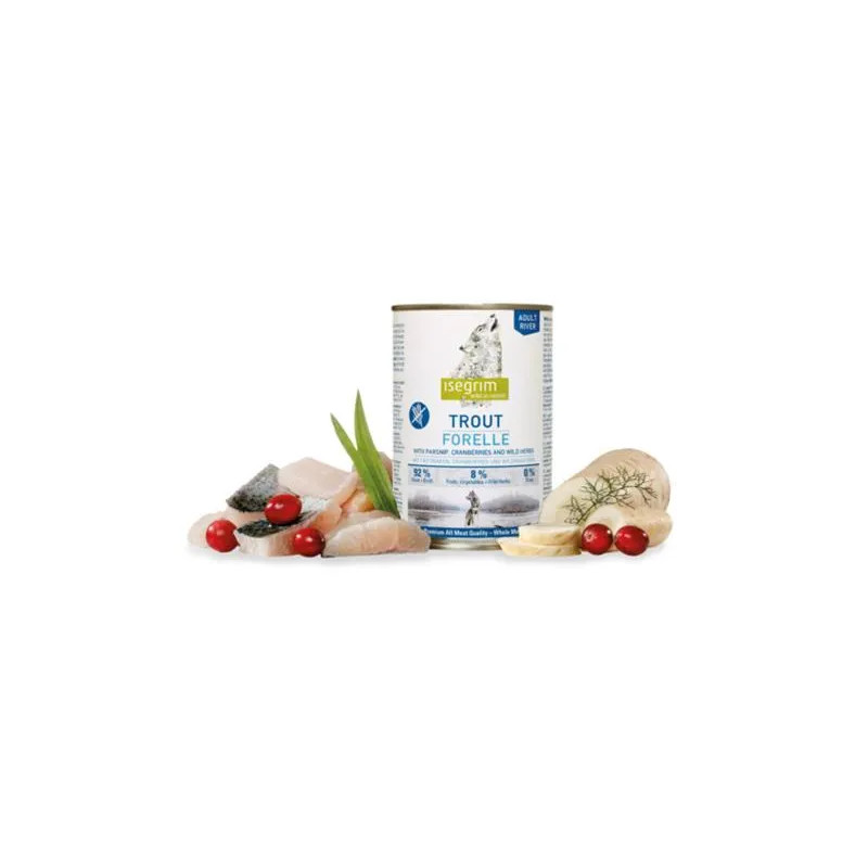 ISEGRIM dog Adult Trout with Parsnip, Cranberries & Wild Herbs bal. 6 x 800 g konzerva