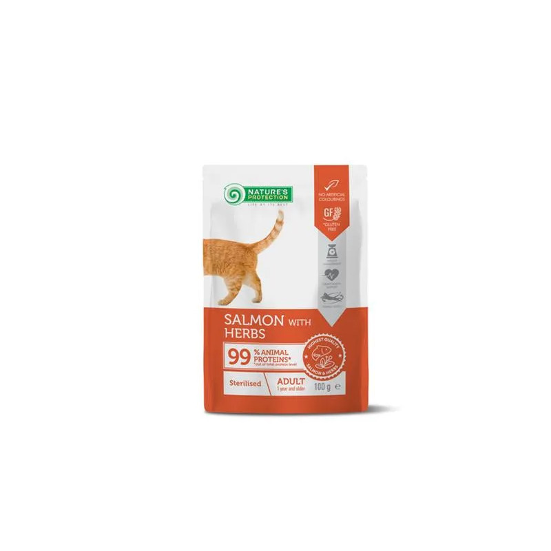 Nature's P kapsule za odrasle sterilizirane mačke – losos in zelišča (22 x 100 g)