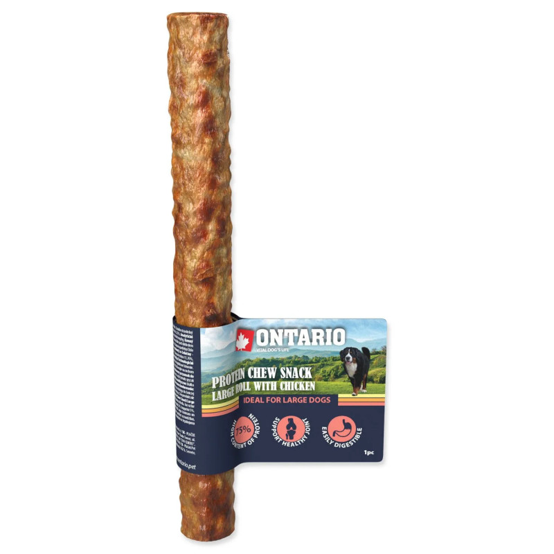 Priboljšek Ontario Protein piščanec, žvečilni zvitek velik 25,4 cm, Large