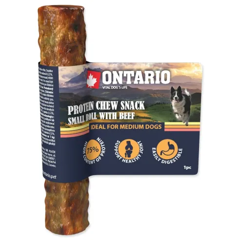 Priboljšek Ontario Protein govedina, žvečilni zvitek majhen 12,7 cm, Medium