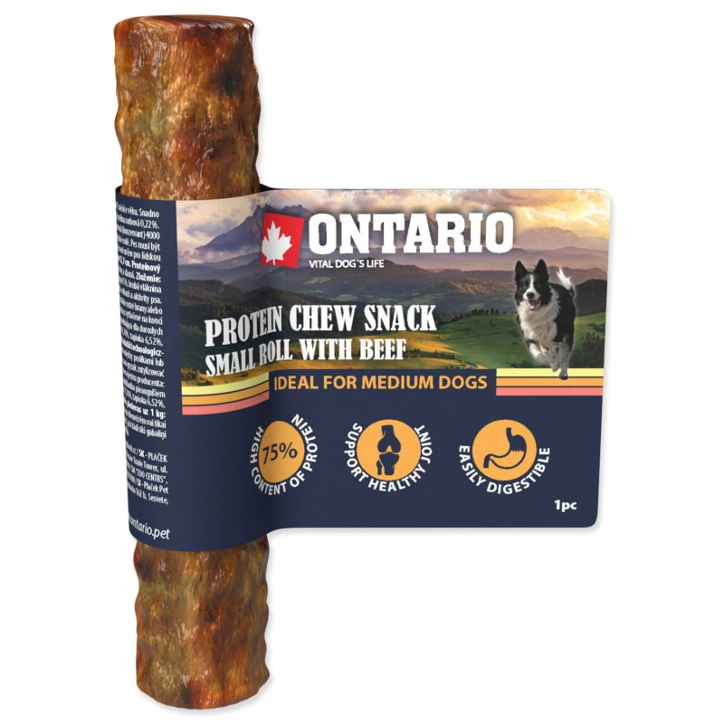 Priboljšek Ontario Protein govedina, žvečilni zvitek majhen 12,7 cm, Medium