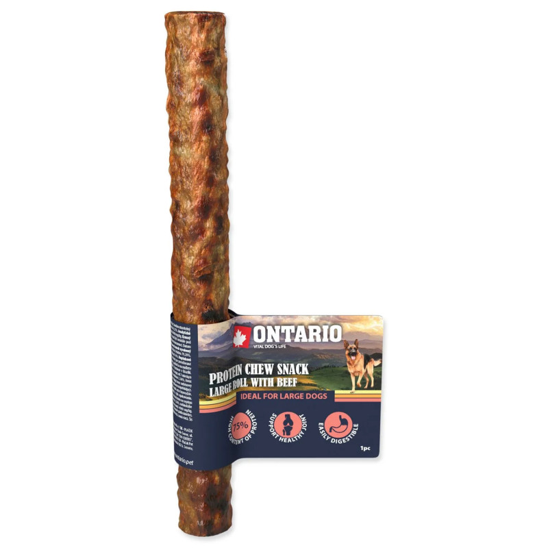 Pochúťka Ontario Protein goveja, žvečilni zvitek velik 25,4 cm, Large