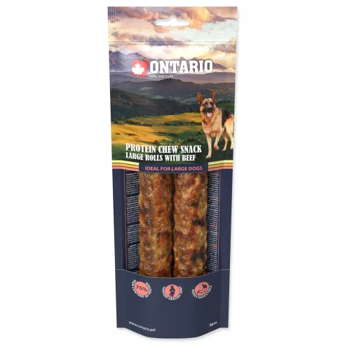 Poslastica Ontario Protein govedina, žvečilni zvitek velik 2 kosa 25,4 cm, Large