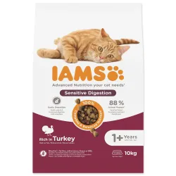 IAMS mačja hrana za odrasle z občutljivo prebavo s puranom 10 kg