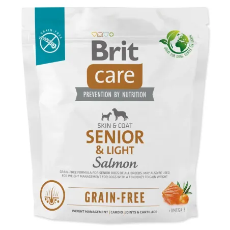 Krmivo Brit Care Dog brez žit za seniorje in lahkotne pse s lososom 1 kg