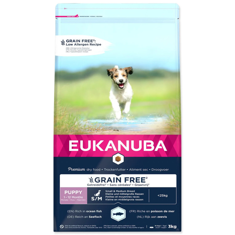 Krmivo EUKANUBA Puppy & Junior Small & Medium Grain Free Ocean Fish 3 kg