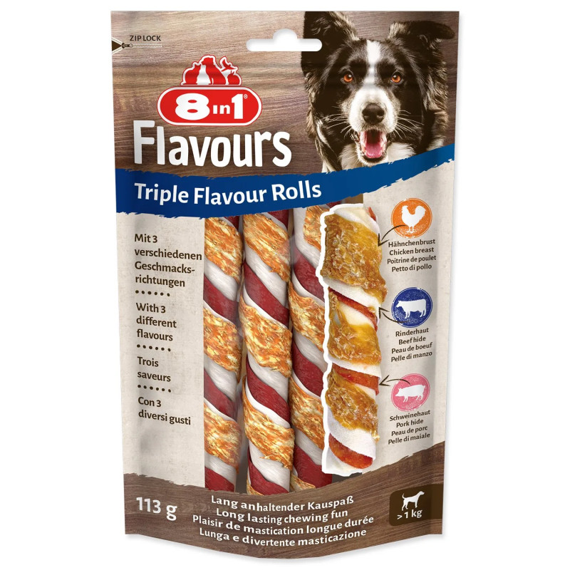 Poslastica 8in1 Triple Flavour žvečilni zvitek 3 kosi