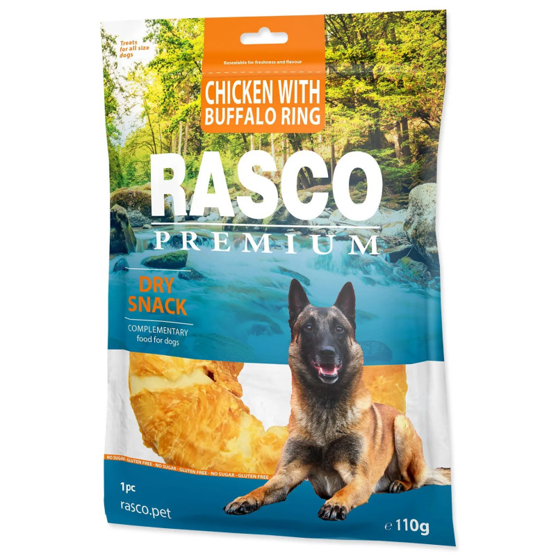 Poslastica Rasco Premium bivolska koža obložena s piščančjim mesom, obroč 120 g