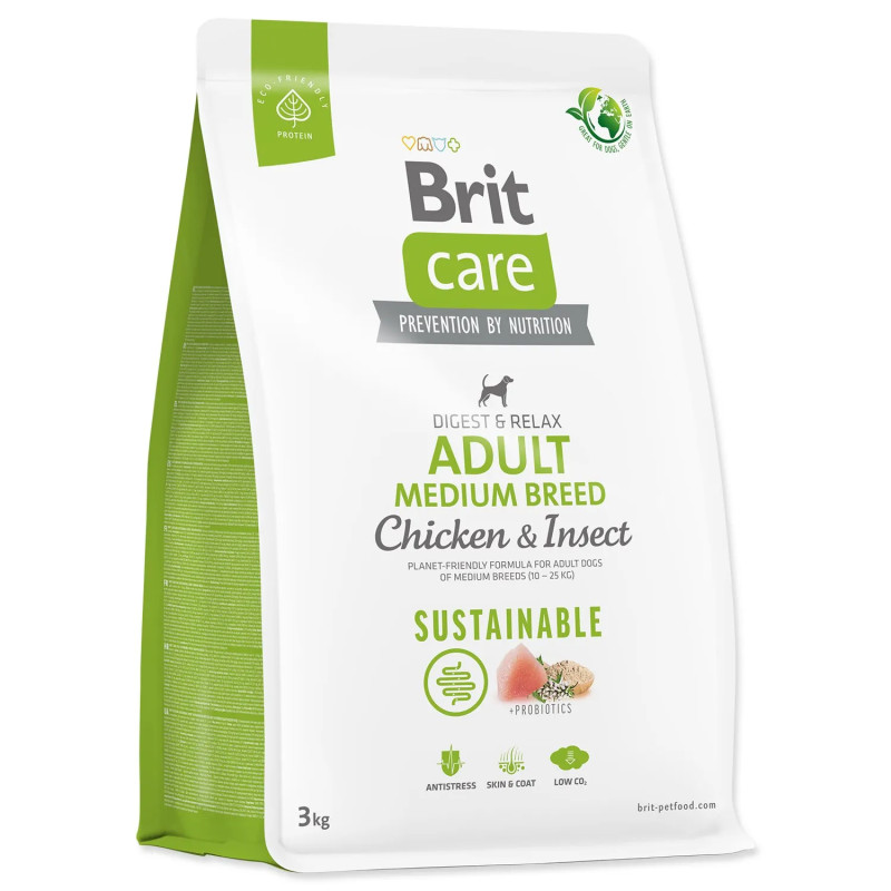 Hrana Brit Care Dog Sustainable za odrasle pse srednje pasme, piščanec in insekti, 3 kg