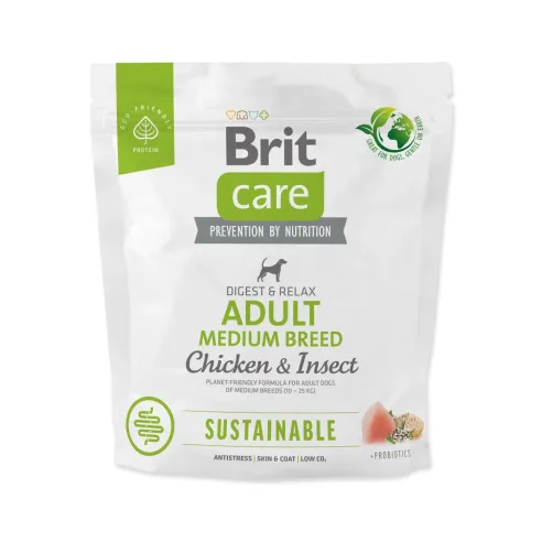 Hrana Brit Care Dog Sustainable za odrasle srednje pasme, piščanec in insekti 1kg