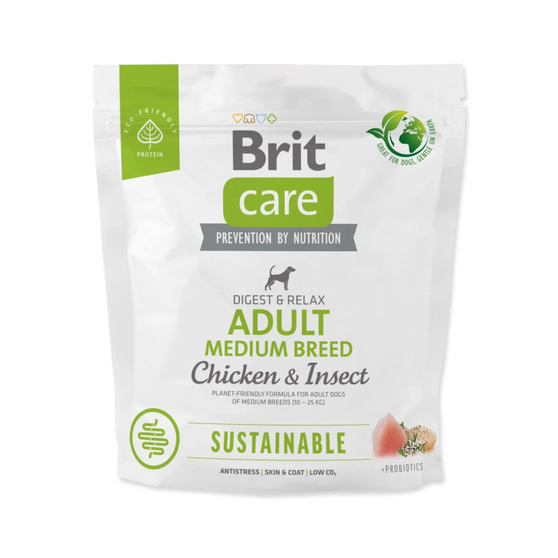 Hrana Brit Care Dog Sustainable za odrasle srednje pasme, piščanec in insekti 1kg