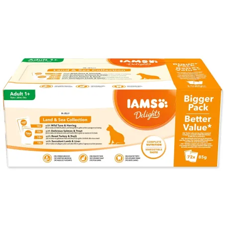 Vrečke IAMS Delights morsko in kopensko meso v želeju večpak (72x85g)