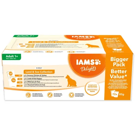 IAMS Delights vrečka morsko in kopensko meso v omaki multipack 72x85g