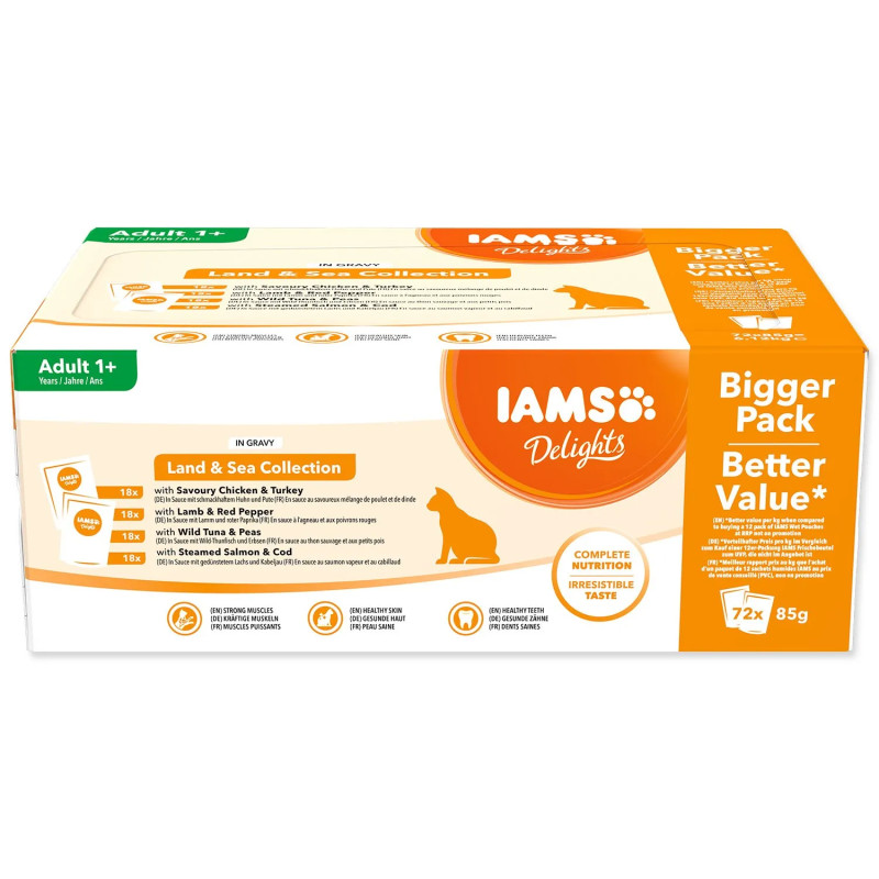 IAMS Delights vrečka morsko in kopensko meso v omaki multipack 72x85g
