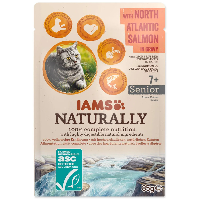 Vrečka IAMS Naturally Senior losos v omaki 85 g