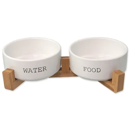 Komplet keramičnih posod Dog Fantasy s stojalom, bela (2 x 13 x 5,5 cm, 400 ml)