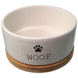 Posoda za pse Dog Fantasy keramična bela WOOF s podstavkom 16x6,5cm, 850ml