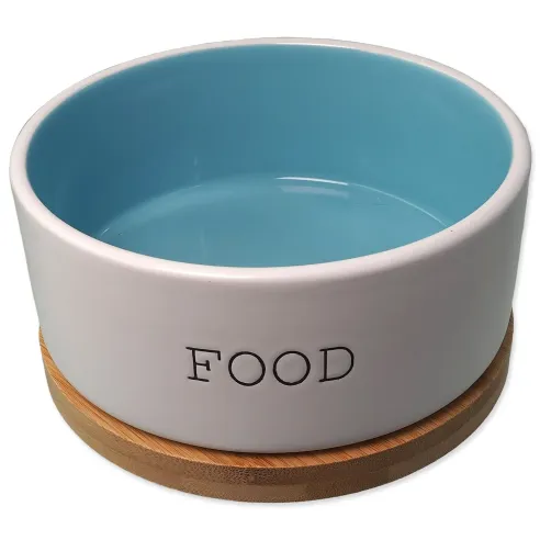 Skleda za pse Dog Fantasy keramična FOOD bela/modra s podstavkom 16x6,5cm, 850ml