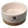 Skleda za psa Dog Fantasy, keramična, bela WOOF, z podstavkom, 13×5,5 cm, 400 ml