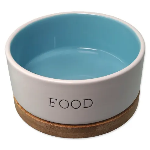Skleda Dog Fantasy keramična FOOD bela/modra s podstavkom 13x5,5 cm, 400 ml