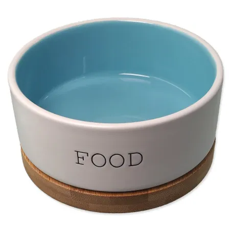 Skleda Dog Fantasy keramična FOOD bela/modra s podstavkom 13x5,5 cm, 400 ml
