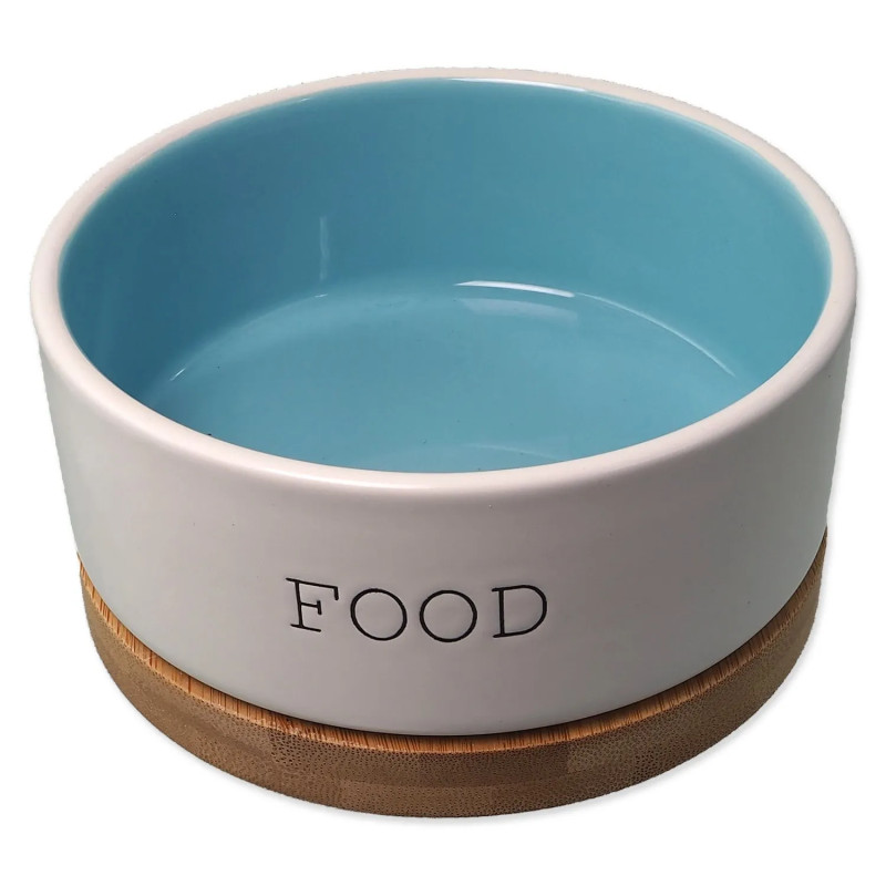 Skleda Dog Fantasy keramična FOOD bela/modra s podstavkom 13x5,5 cm, 400 ml