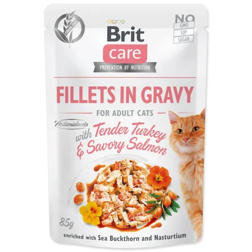 Vrečka Brit Care Cat puran in losos, fileti v omaki 85 g