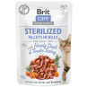 Vrečka Brit Care Cat Sterilized raca in puran, fileti v želatini 85 g