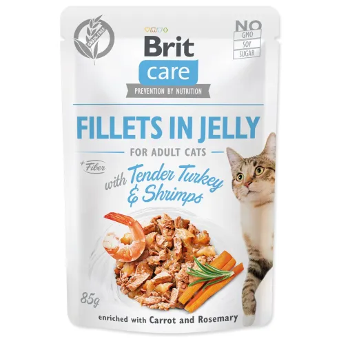 Vrečka Brit Care Cat puran in kozice, fileti v želeju 85 g