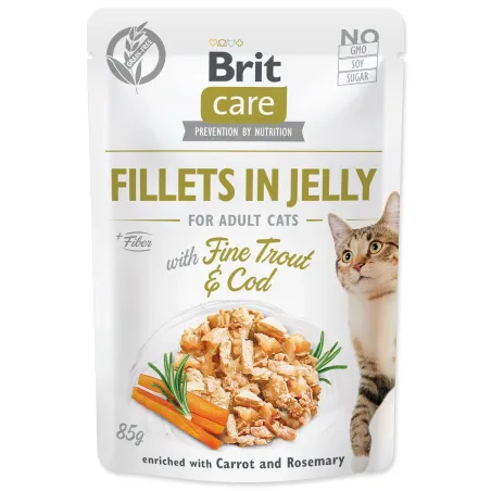 Vrečka Brit Care Cat postrv in treska, fileti v želeju 85g