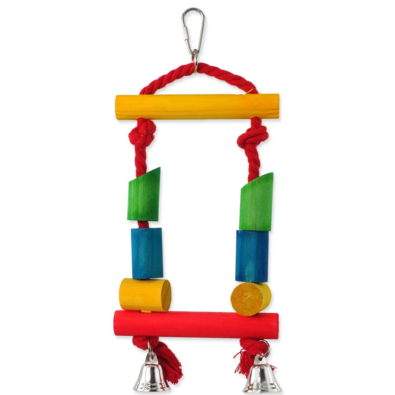 Igrača Bird Jewel lesena gugalnica z vrvjo, pisana, 25 cm