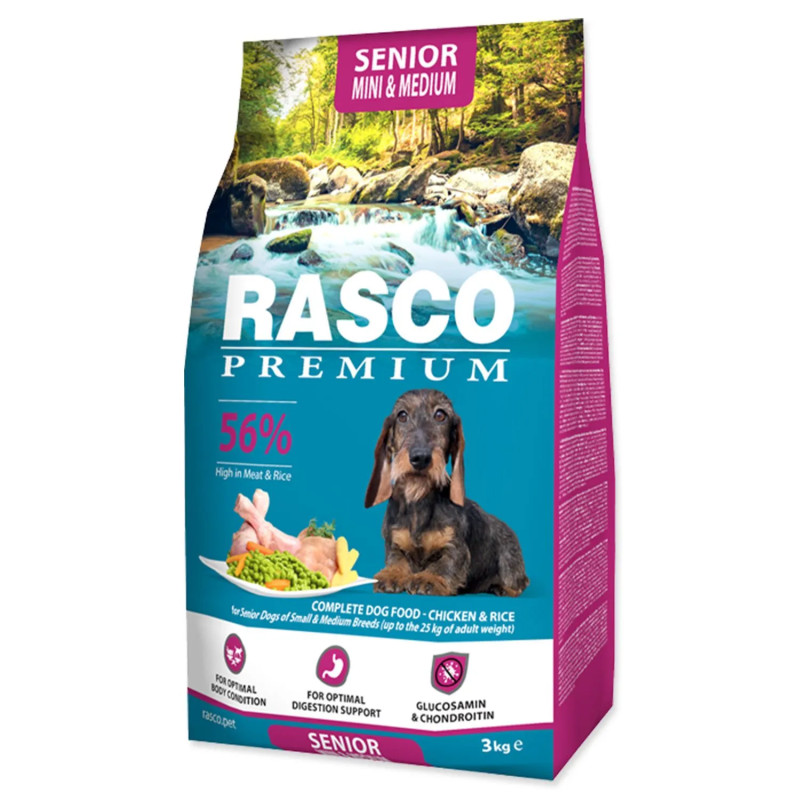 Hrana Rasco Premium Senior Mini & Medium piščanec z rižem 3 kg