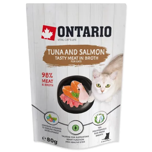 Vrečka Ontario tuna in losos v juhi 80 g