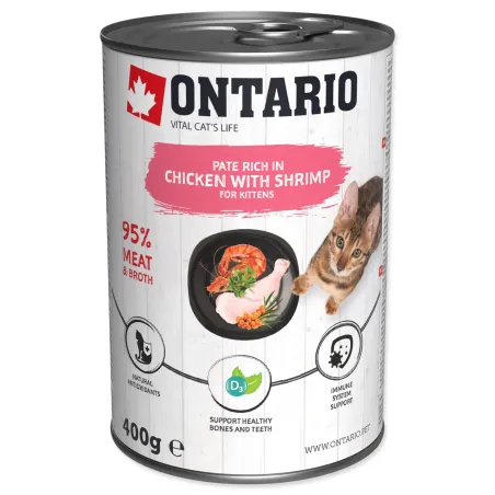 Konzerva Ontario Kitten piščanec z kozicami, pašteta 400 g