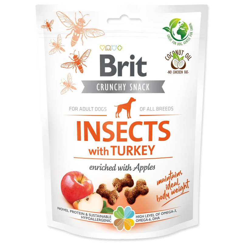 Poslastica Brit Care Dog Crunchy Cracker Insocts, puran z jabolki 200g